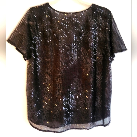 Nwt loft sequin black v neck top m - Picture 6 of 6